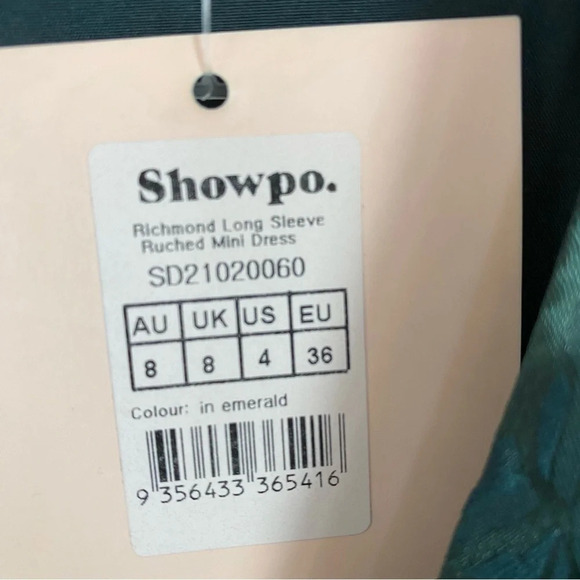 NWT Showpo RICHMOND JACQUARD FLORAL LONG SLEEVE RUCHED MINI DRESS GREEN SZ 4 - Picture 10 of 15